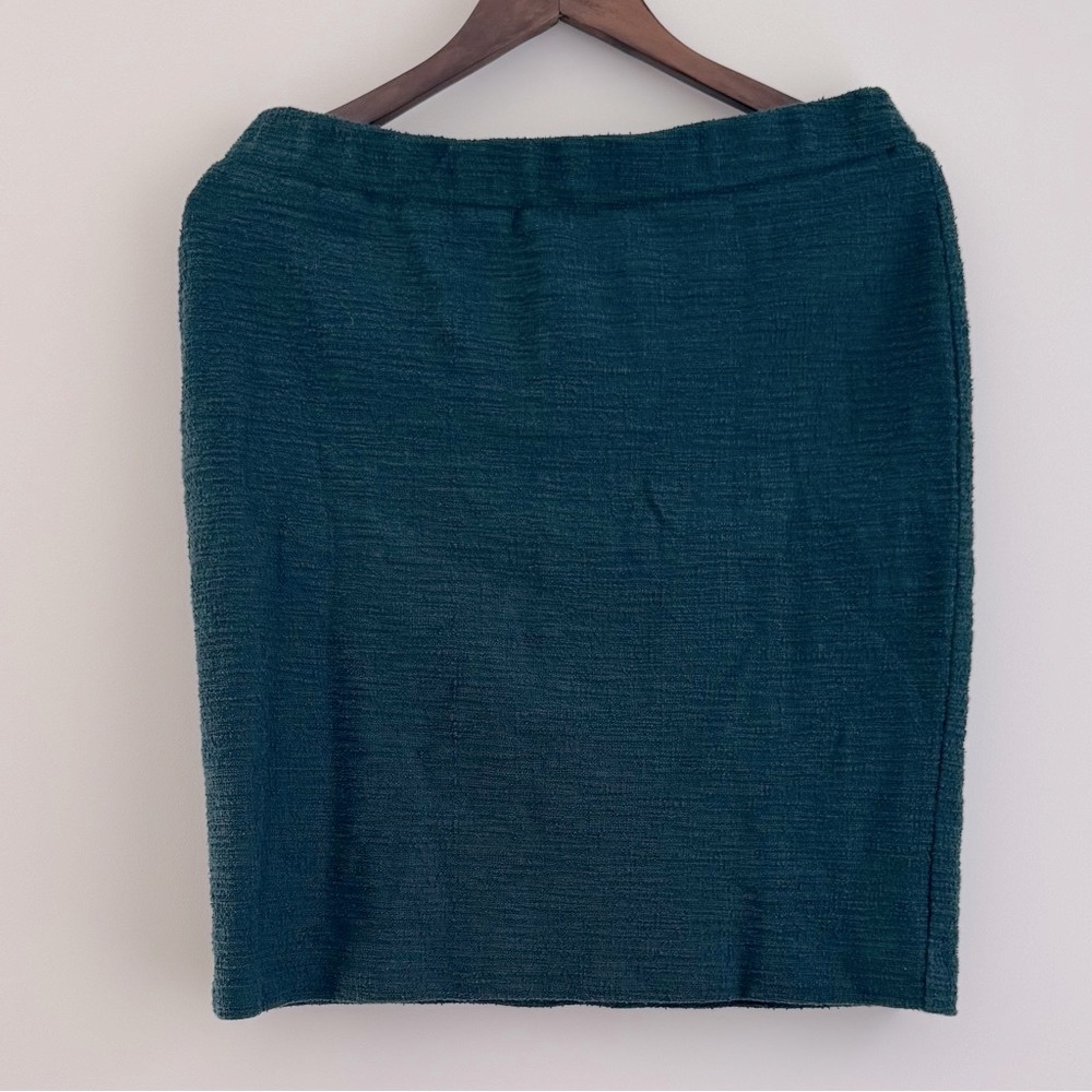 Ann Taylor Pull-On Textured Cotton Blend MIDI Skirt Lined Green - Medium